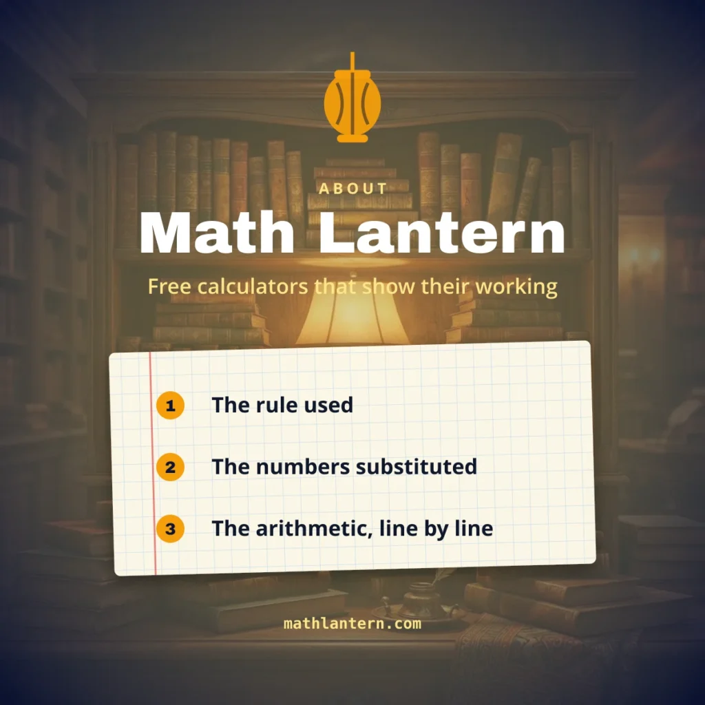 About Math Lantern: free math calculators that show the rule, the substitution and the arithmetic