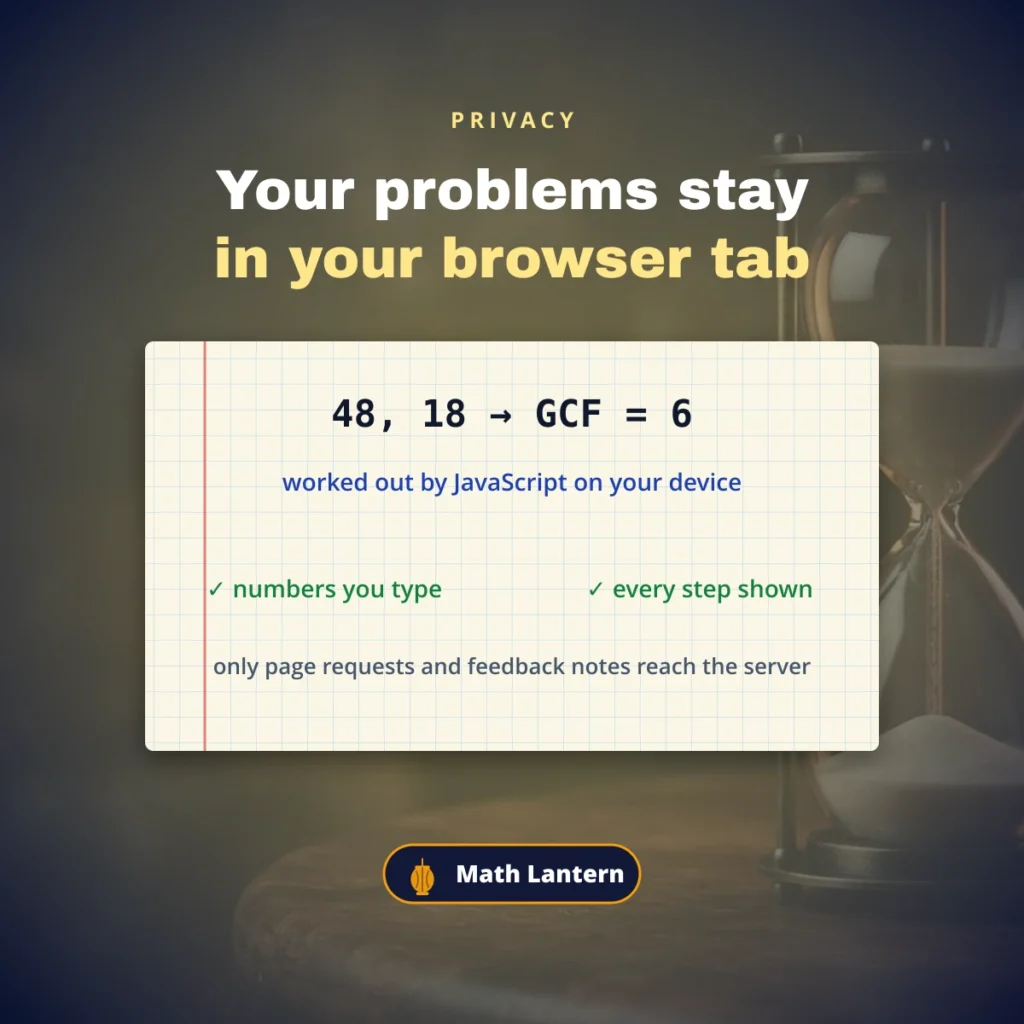 Math Lantern privacy: the numbers you type are worked out in your browser and not sent to the server